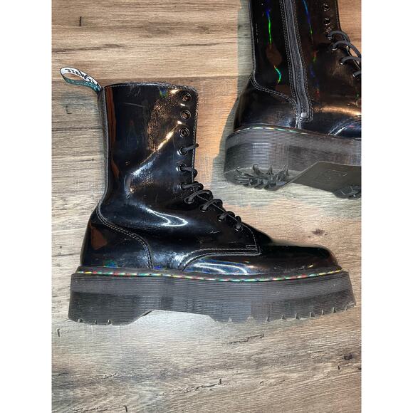 Dr. Martens Jadon Hi Black Combat Boots High Women’s 12 Rainbow Grunge Punk Boho - Picture 2 of 9